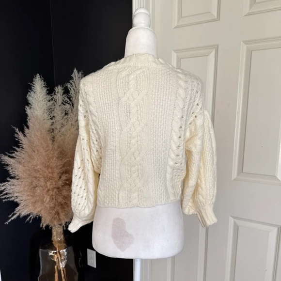 For Love & Lemons Mollie Cropped Cardigan Sweater Cream size Medium - Picture 8 of 12